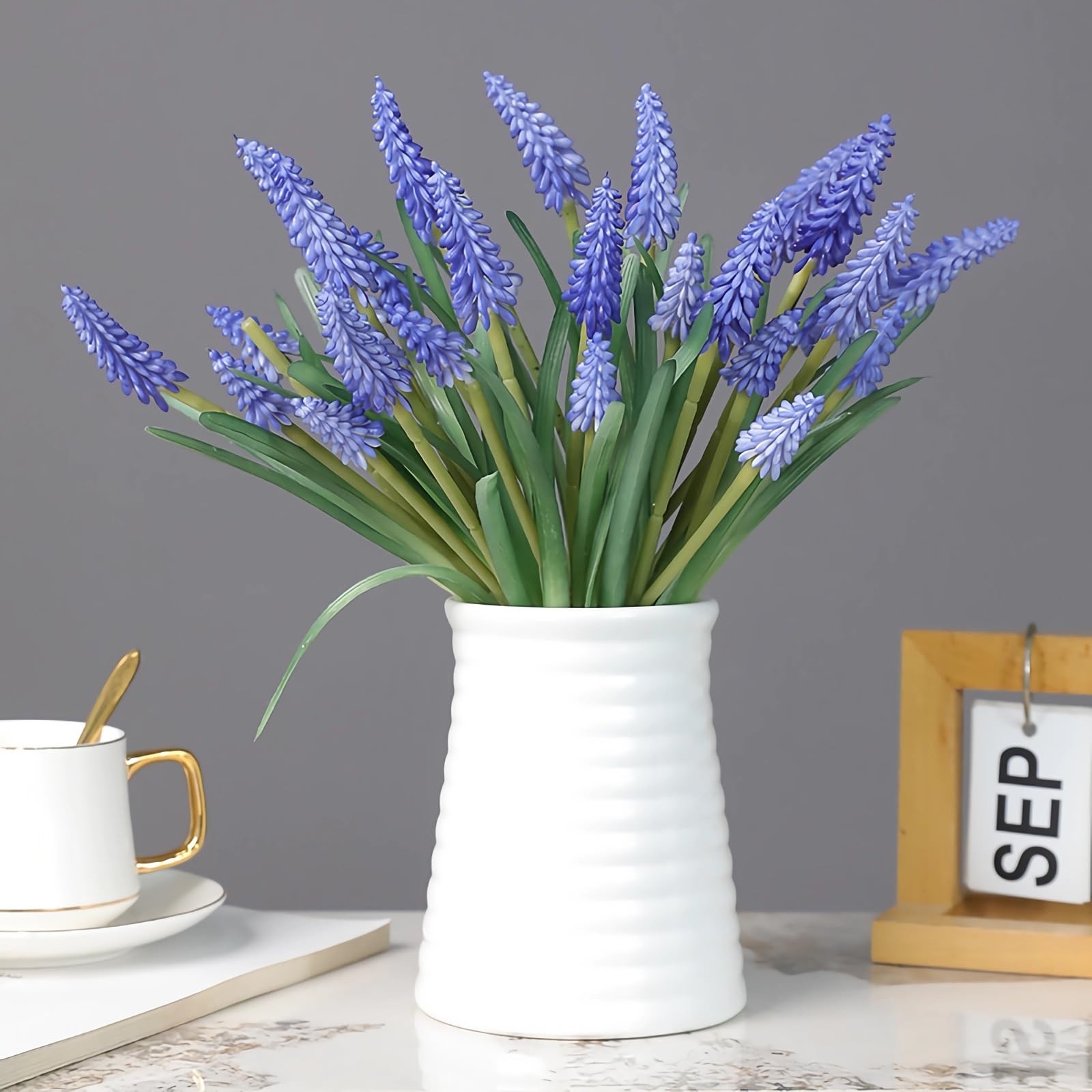 10pcs Artificial Grape Hyacinth 12″ Latex Fake Muscari Faux Hyacinth for Vase…