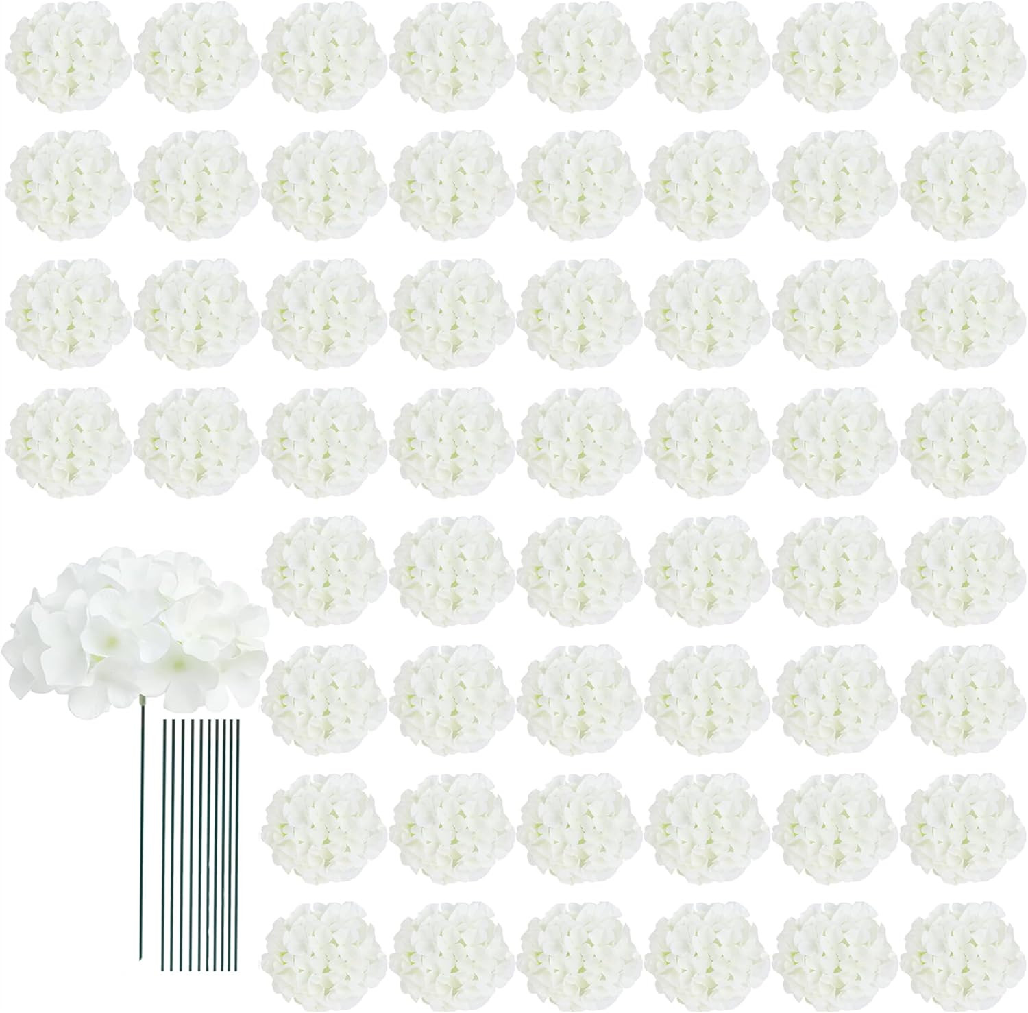 AVIVIHO 65Pcs White Hydrangea Artificial Flowers Bulk (Not Squished, No Steaming