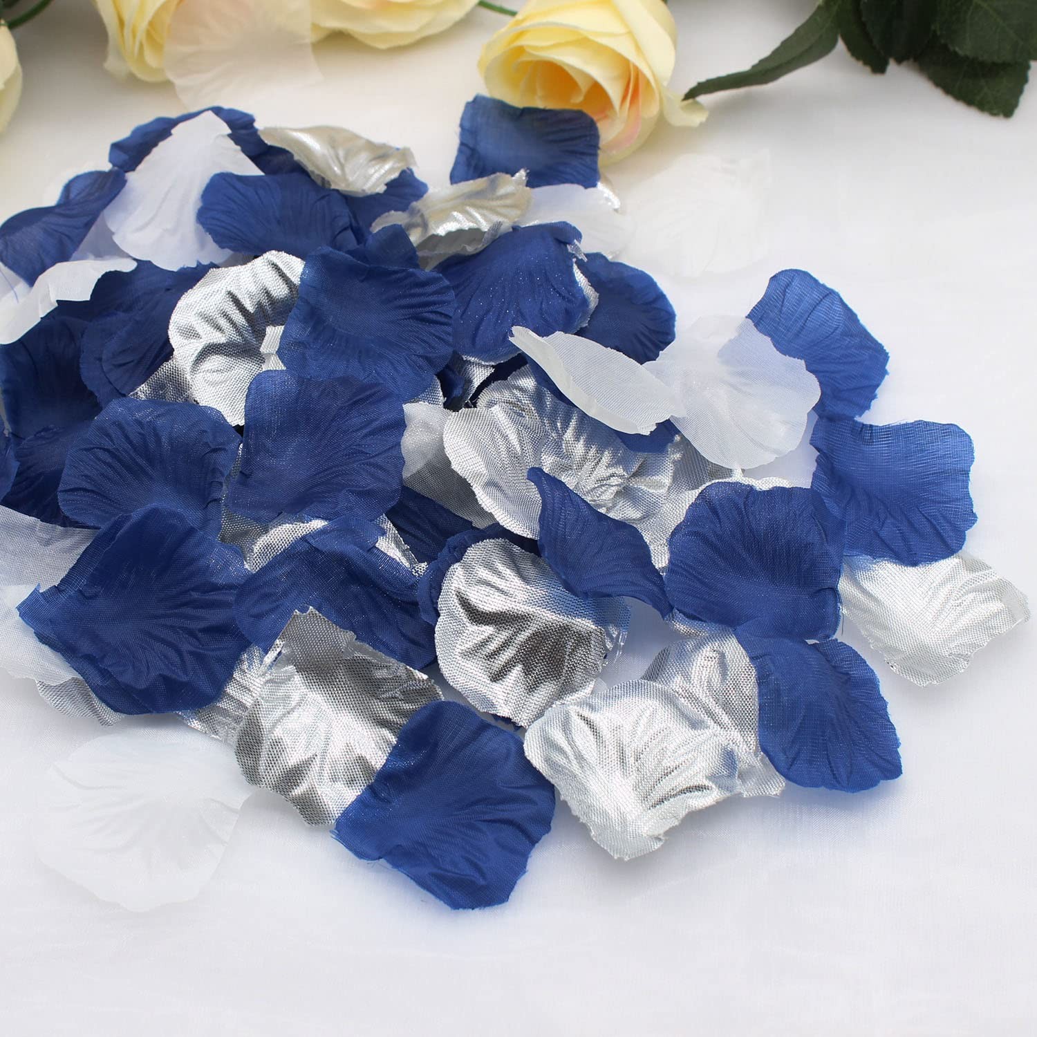 900pcs Navy Blue Silver White Artificial Flowers Silk Rose Petals Flower Girl Sc