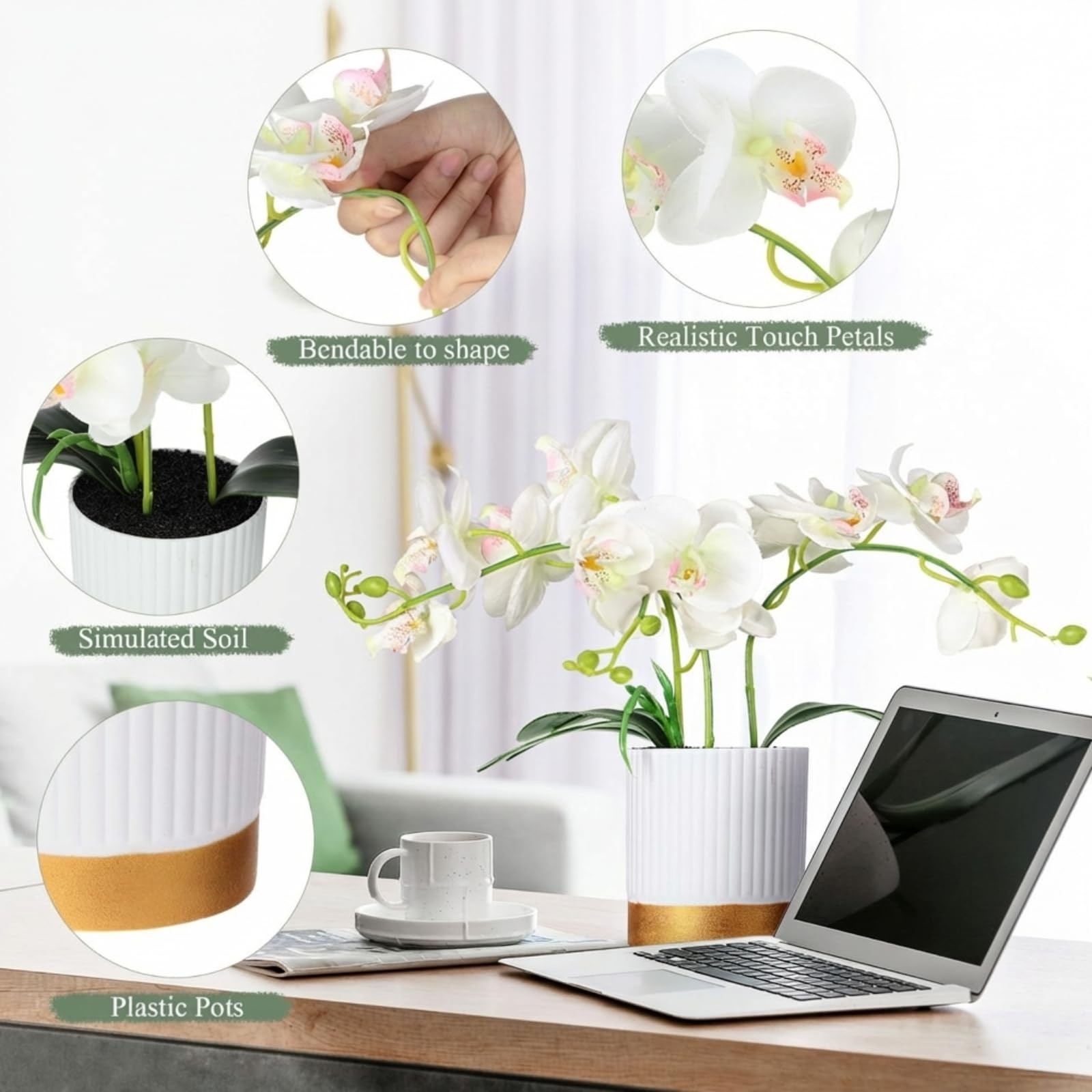 Orchid Artificial Flowers in Pot 15 Inches Artificial Orchid Flowers Phalaeno…