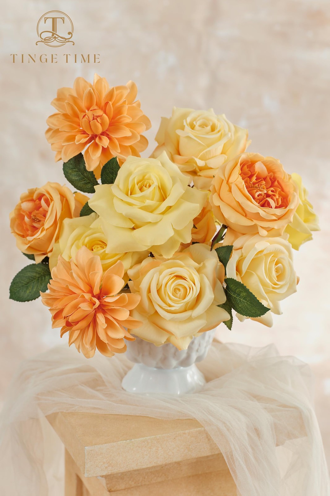 Yellow Artificial Flowers Combo Box Set, 16PCS Fake Rose Silk Flower w/Stem f…