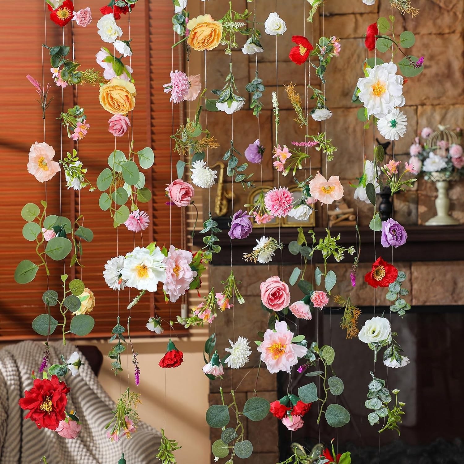 6 Pcs 39.4ft Artificial Wildflower Garlands, Faux Silk Flower Vines,2546