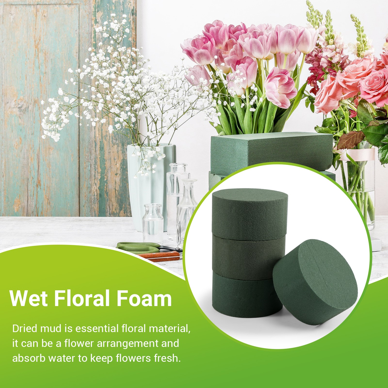 12Pcs/Set DIY Flower Arrangement Kit Green Round Wet Floral Foam Wedding2025