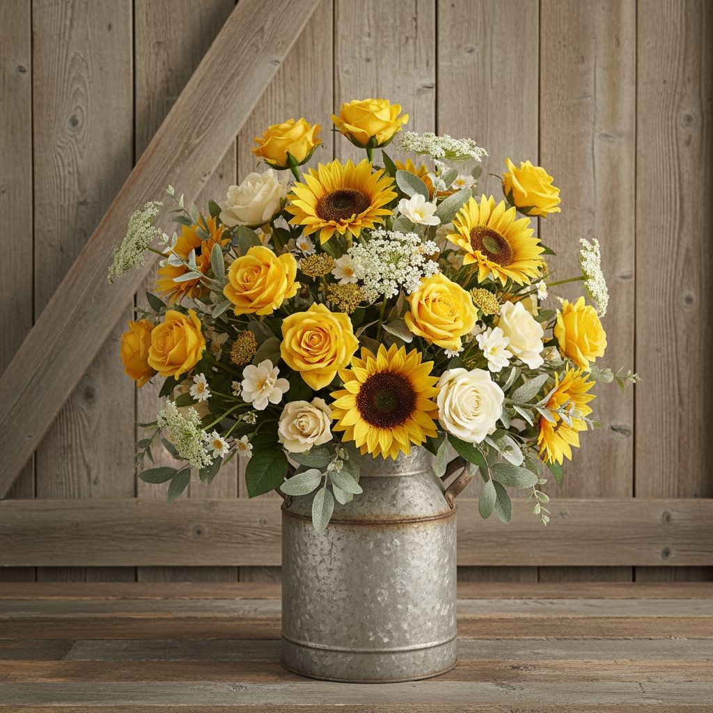 Set of 6 Artificial Yellow Rose Stems 20 Inch Faux Roses Farmhouse Decor Cottage