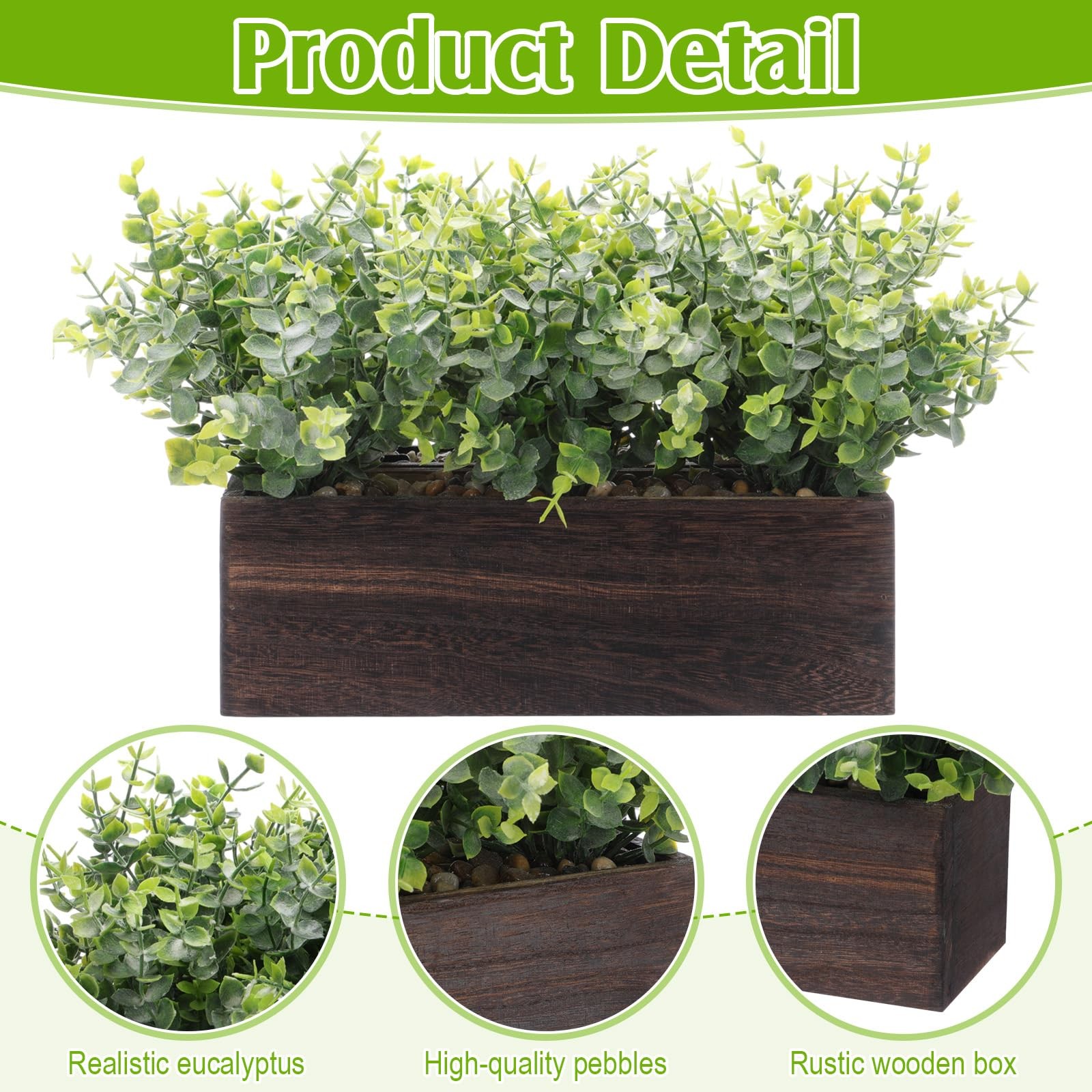 2 Pack 11.4×3.7×7.8 Inch Artificial Eucalyptus Wood Planter Box Retro Style