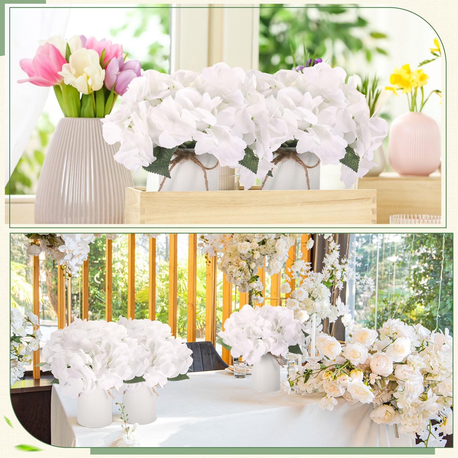 6 Sets Flower Table Centerpieces White Artificial Wedding Faux Hydrangeas wit…
