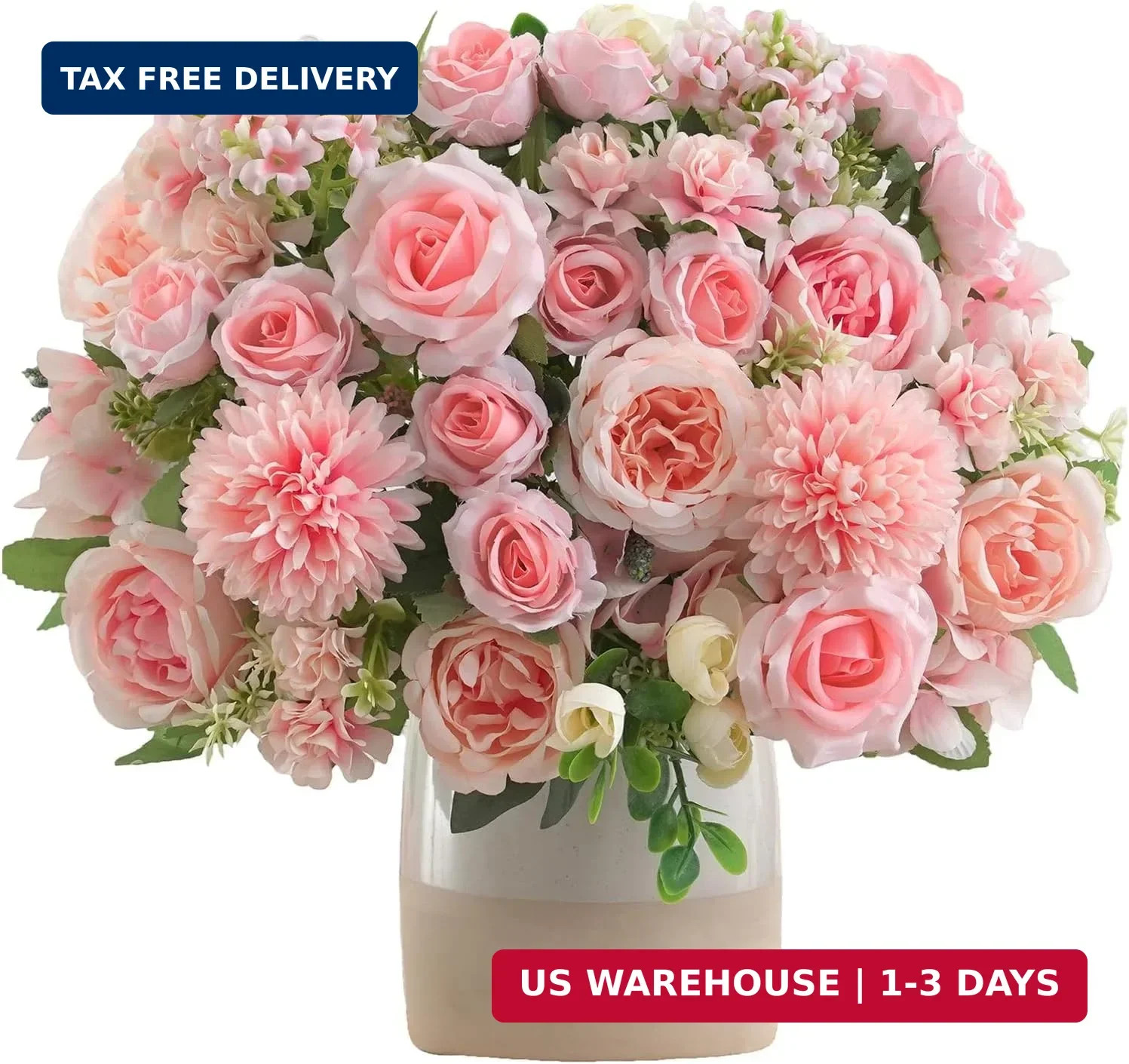 8 Pcs Mixed Artificial Peony Flowers Set-4 Bouquets & 4 Stems, Pink Fake Peony R