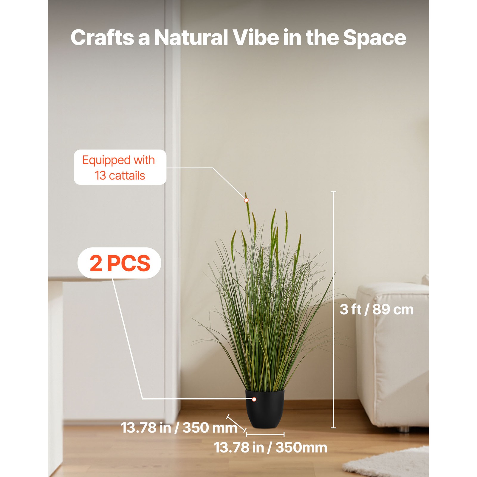 Uimoso Artificial Cattail Grass in Pot, 35-Inch, 2-Pack, Green Decorative Plants