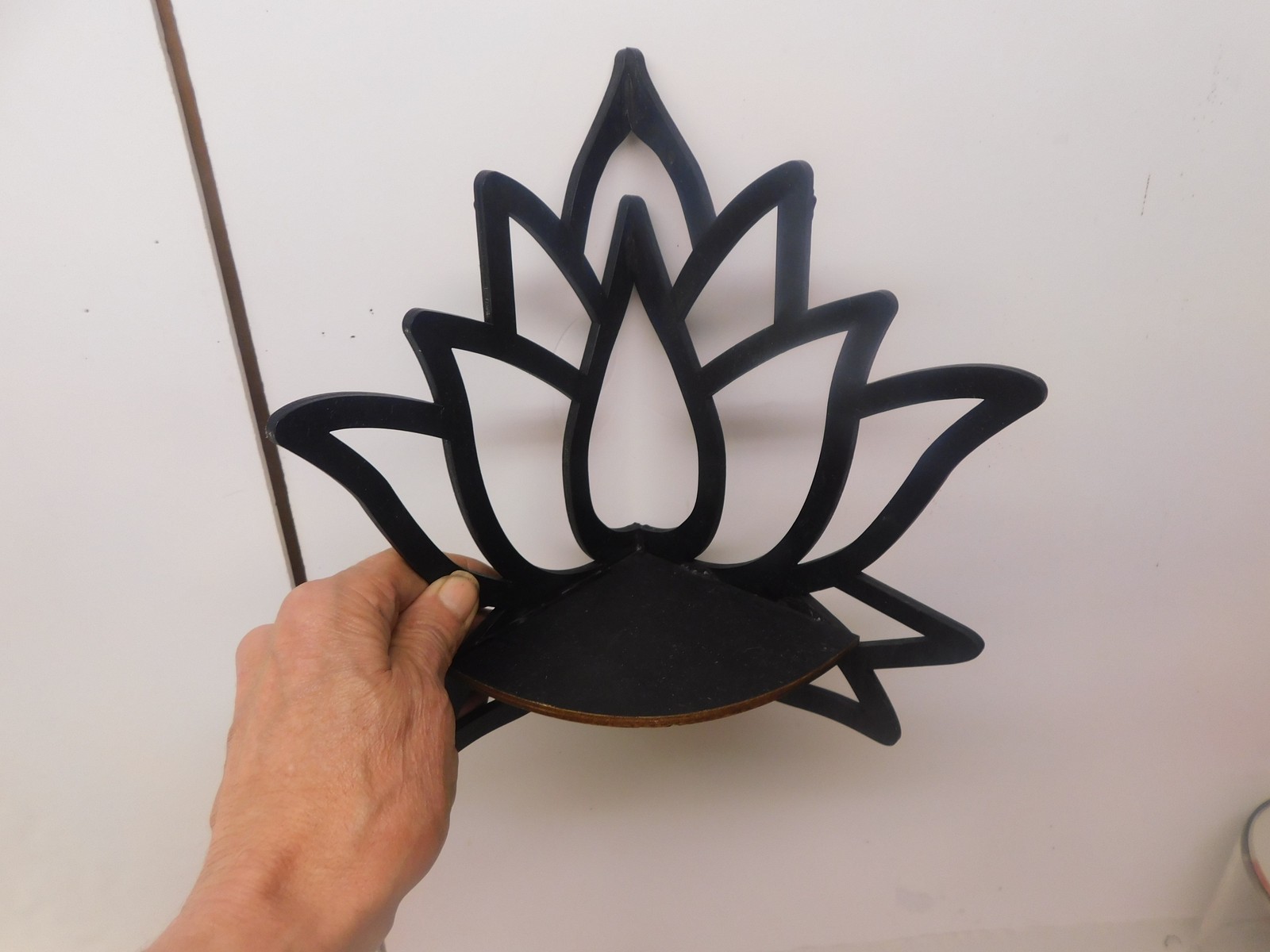 Lotus Flower Wall Shelf Wooden Black Hanging Sconce Style Display Ledge