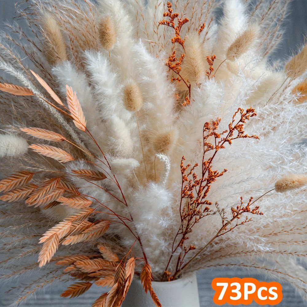 73PCS Natural Dried Pampas Grass Reed Flowers Bouquet 17″ Home Wedding Decor