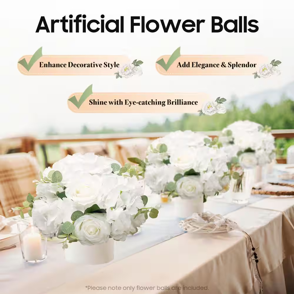 7.48 In. White Indoor Artificial Silk Hydrangeas Roses Wedding Party Birthday Ta