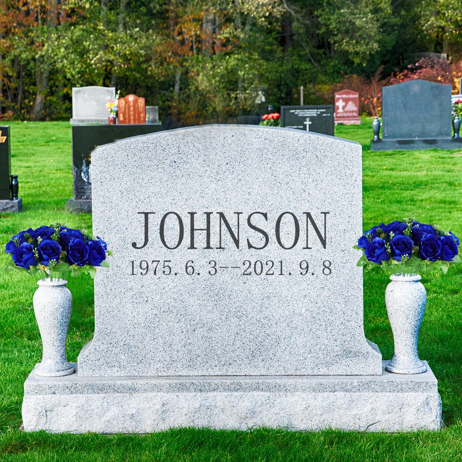 CUQRY Cemetery Decorations for Grave-18 Blue Silk Memorial Artificial Rose Fl…
