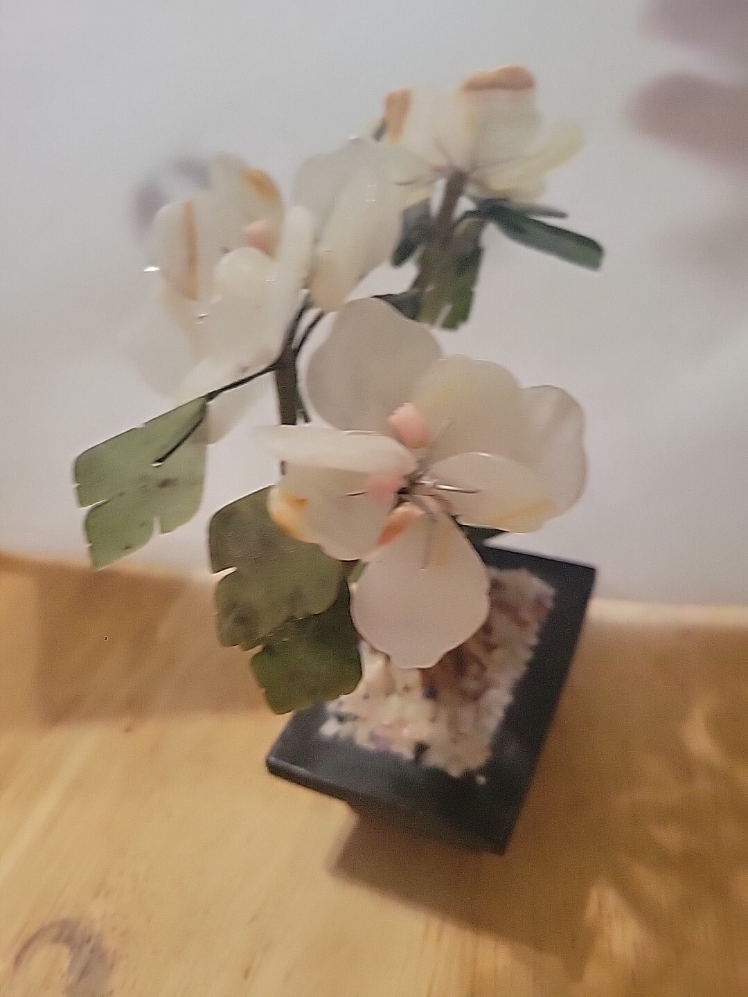 VTG MCM Bonsai Shell Flower Tabletop Tree Marble Agate Base Blossoms 9” Asian
