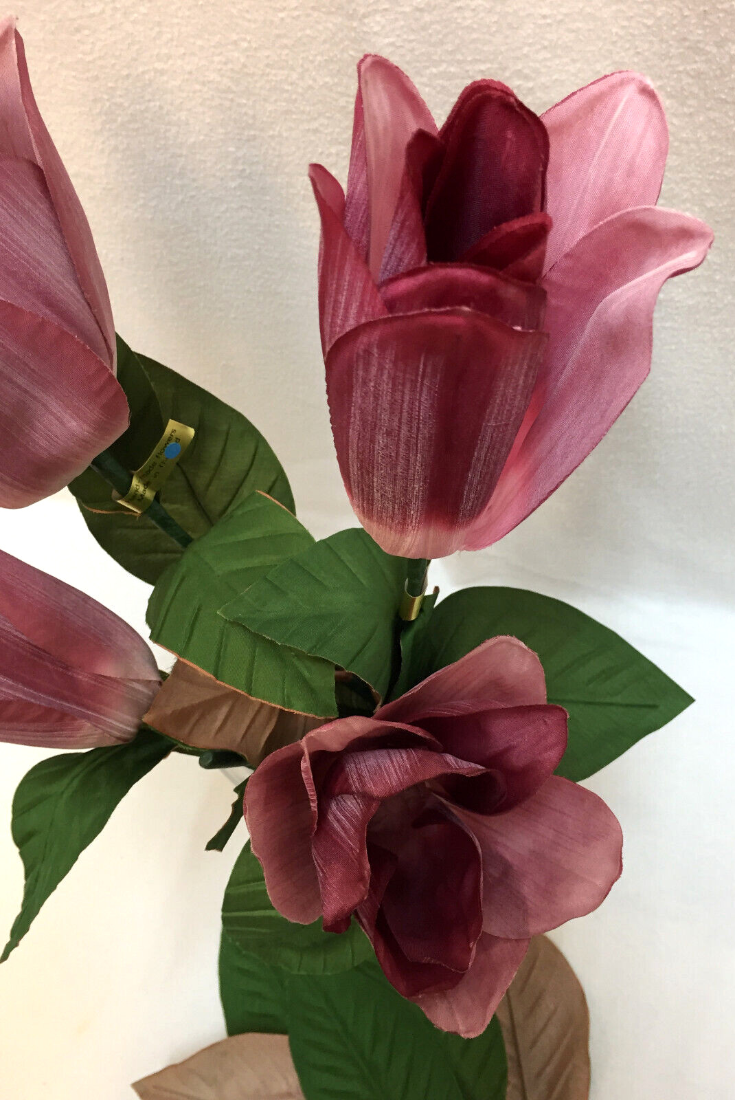 Magnolia Flowers Faux Artificial Light Burgandy 14.5″ to 29″ long Leaves Lot 4
