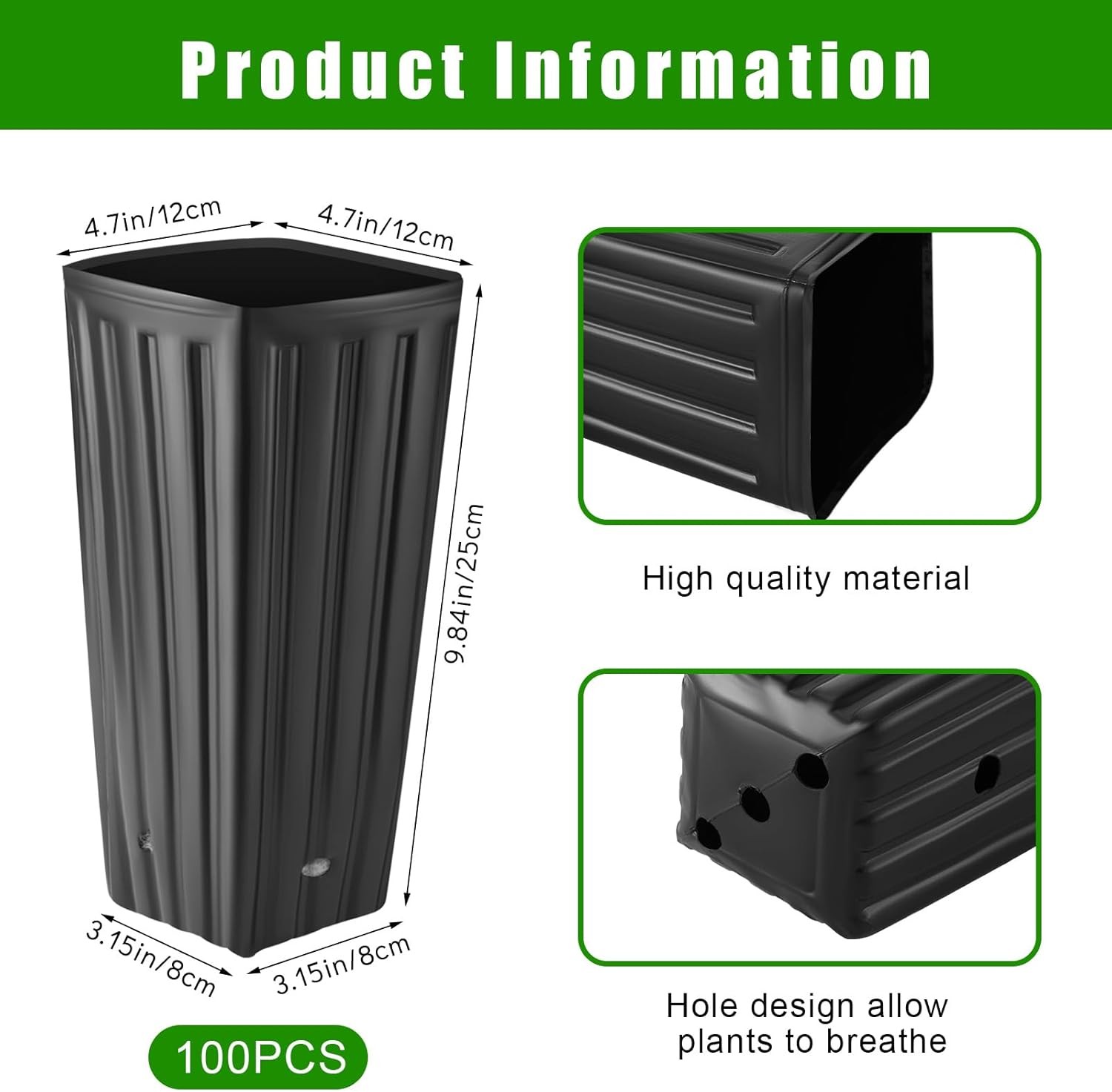 Nuenen 100 Pcs Tall Tree Pot Plastic Deep Plant Nursery Pots Black Seedling Tree