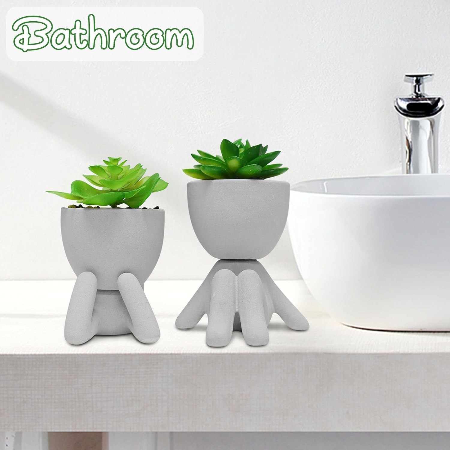 2 Count Decorative Succulents with Artistic Human-Shaped Pots for Home & Office
