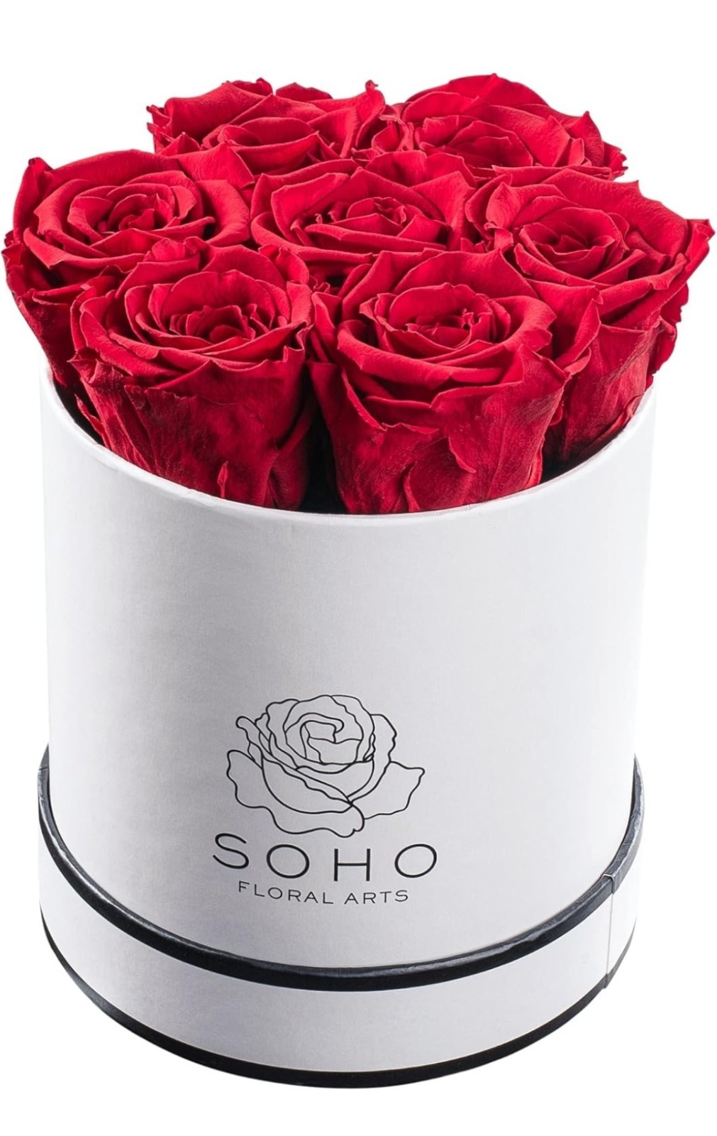 Flower Bouquet – 7 Real Red Roses – Preserved Roses in a Round Box