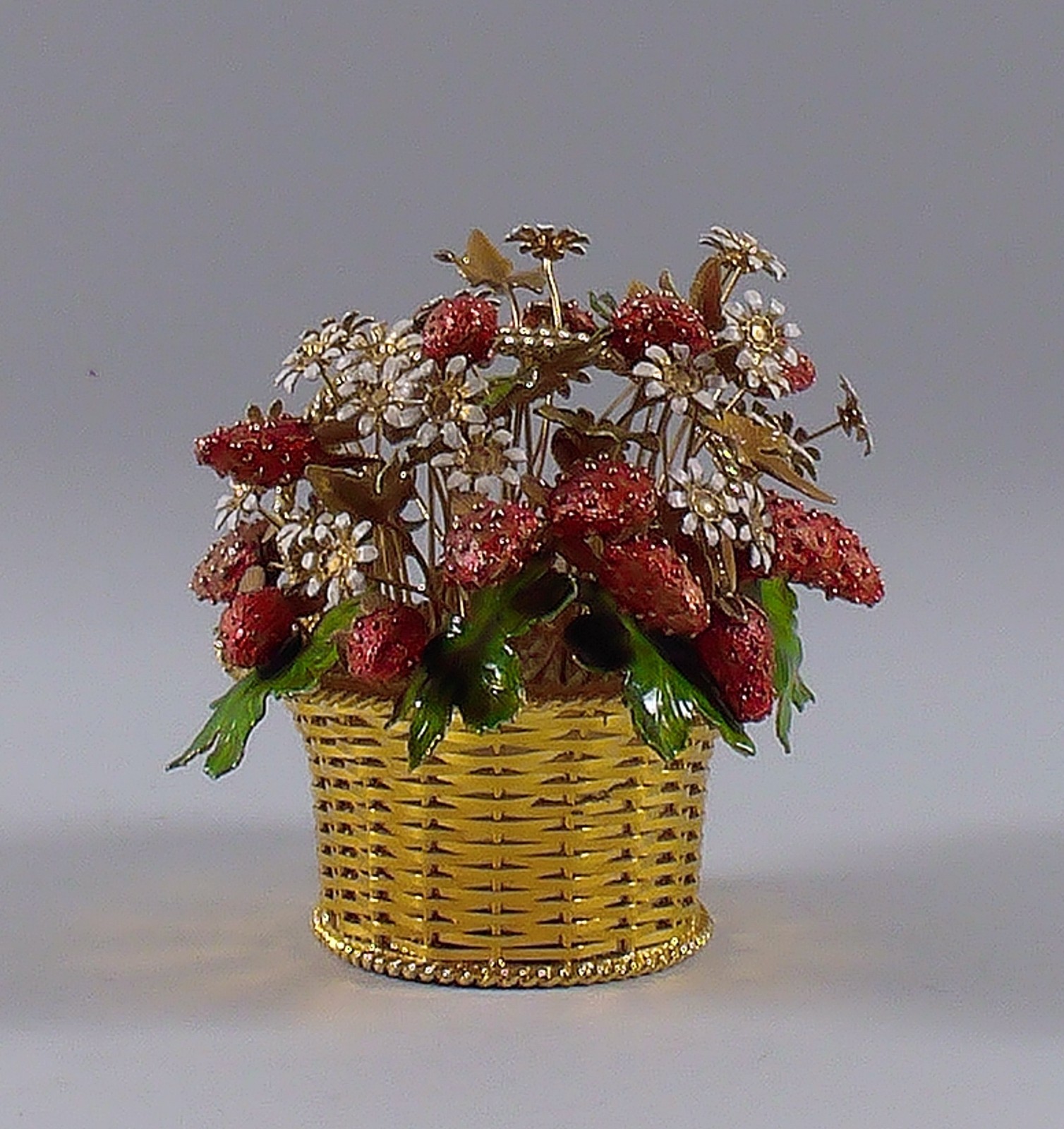 Jane Hutcheson FLEURS DES SIECLES Gold Gilt & Jeweled Enameled Strawberry Basket