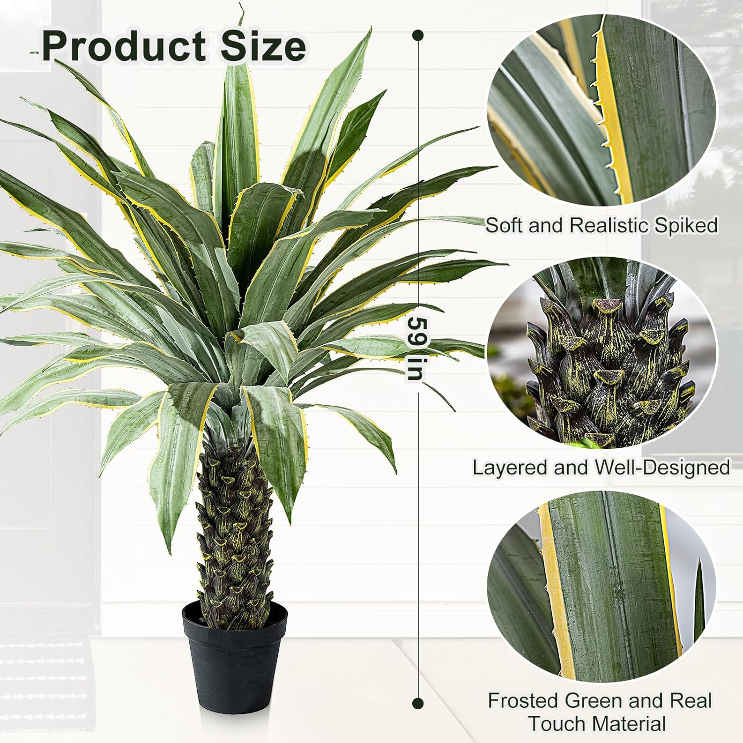 Realistic 61″ Artificial Agave Plant in Pot for Indoor Outdoor Decor – Yellow