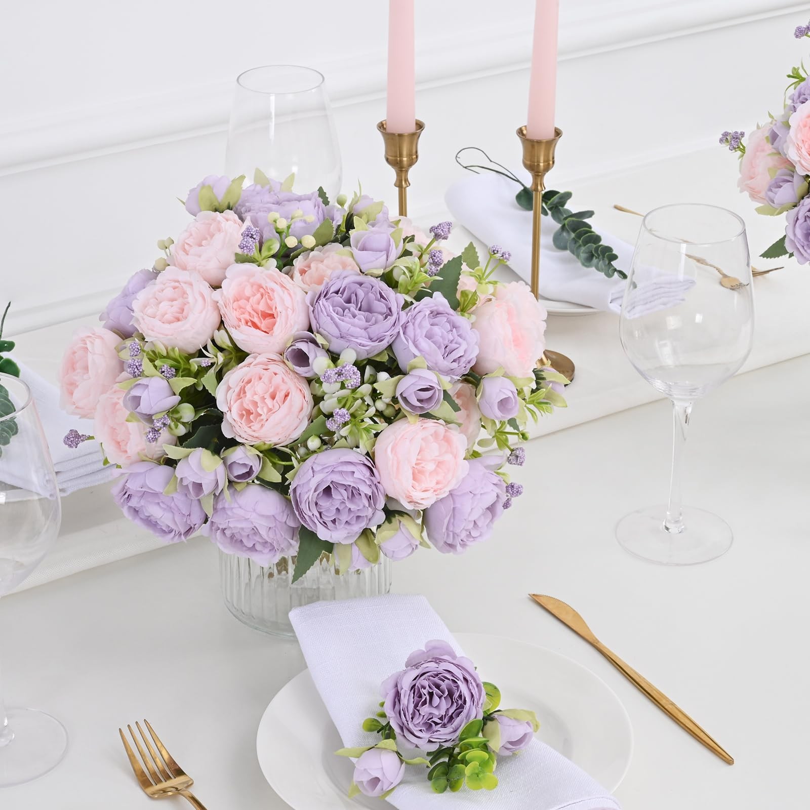 4 Packs Peonies Artificial Flowers, Pinkish-Purple Artificial Peonies, Silk P…