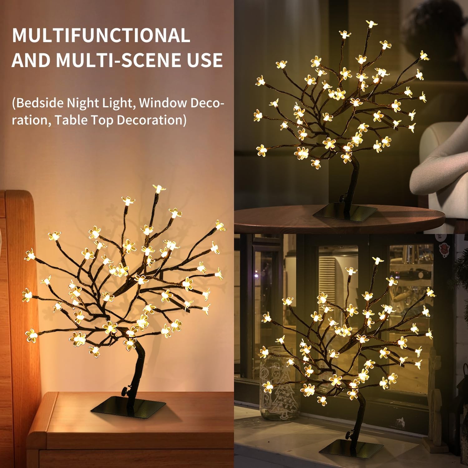 JoyHue Cherry Blossom Tree Lights,Artificial Bonsai Tree with 48 Warm White L…