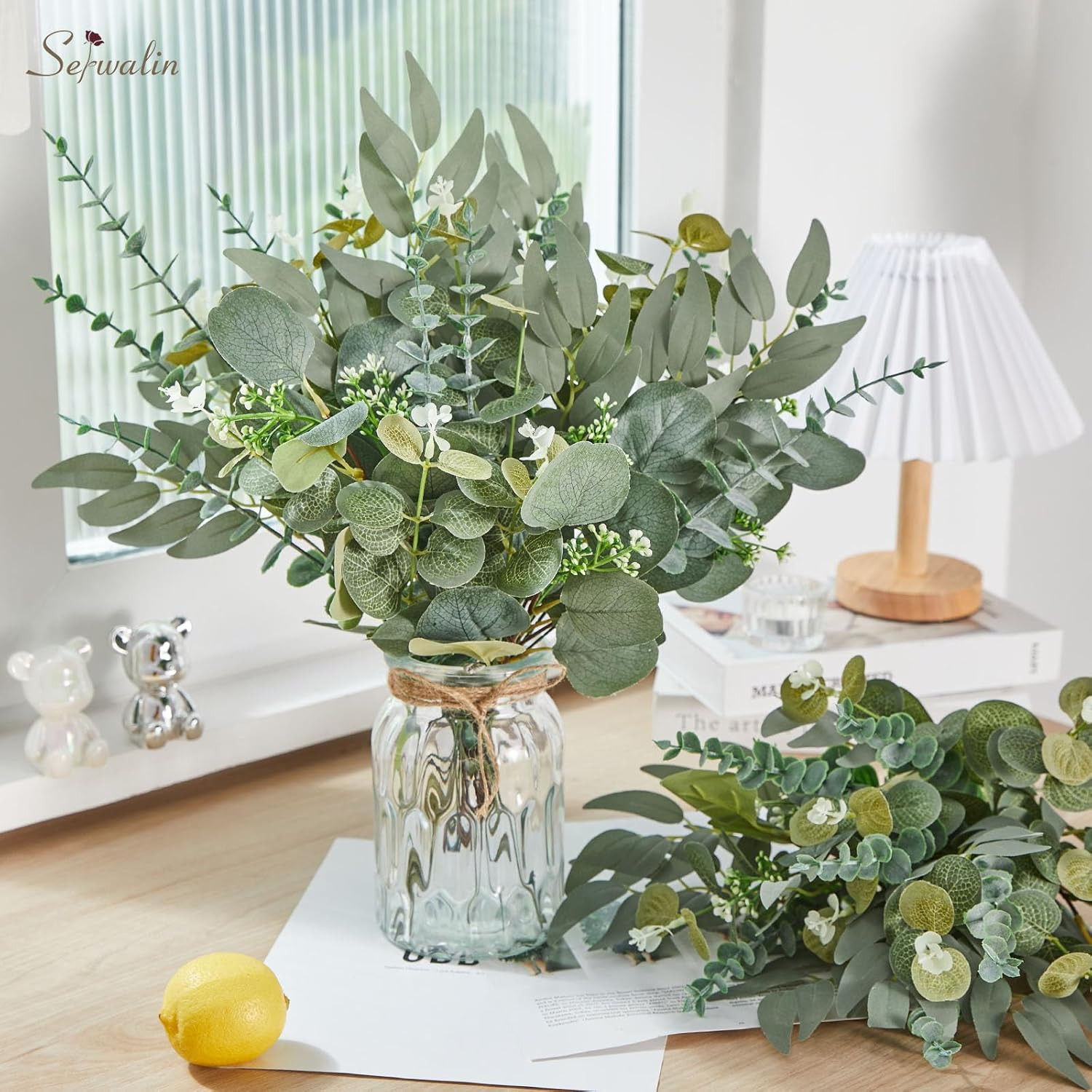 200Pcs Faux Eucalyptus Leaves Stems for DIY Bouquets & Home Decor