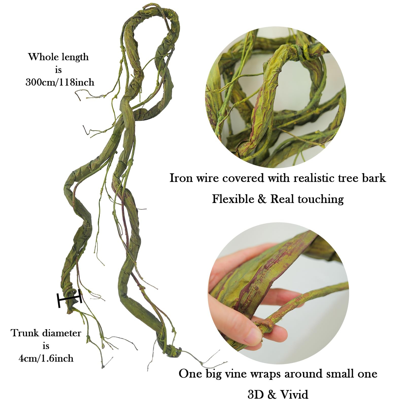 118inch Large Bendable Green Tree Branches Artificial Wall Hanging Grape Vine…