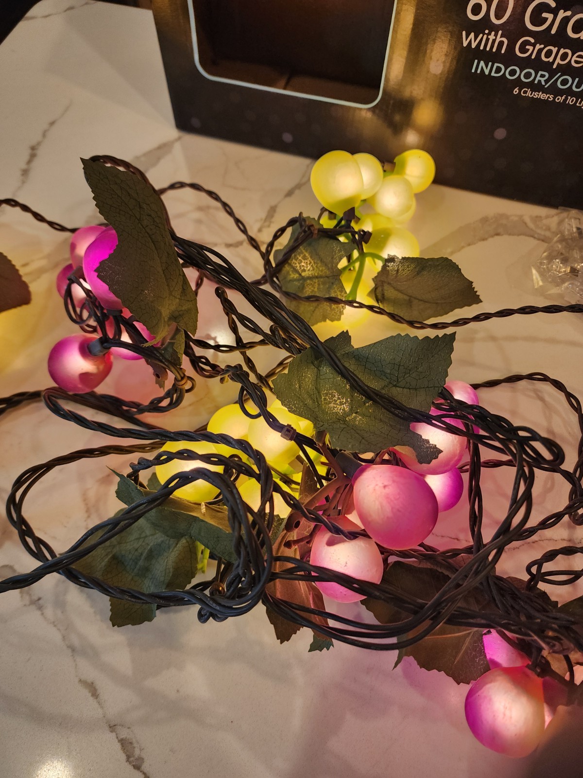 2 Sets of Vintage Purple/Pink Grape Cluster String Lights Working
