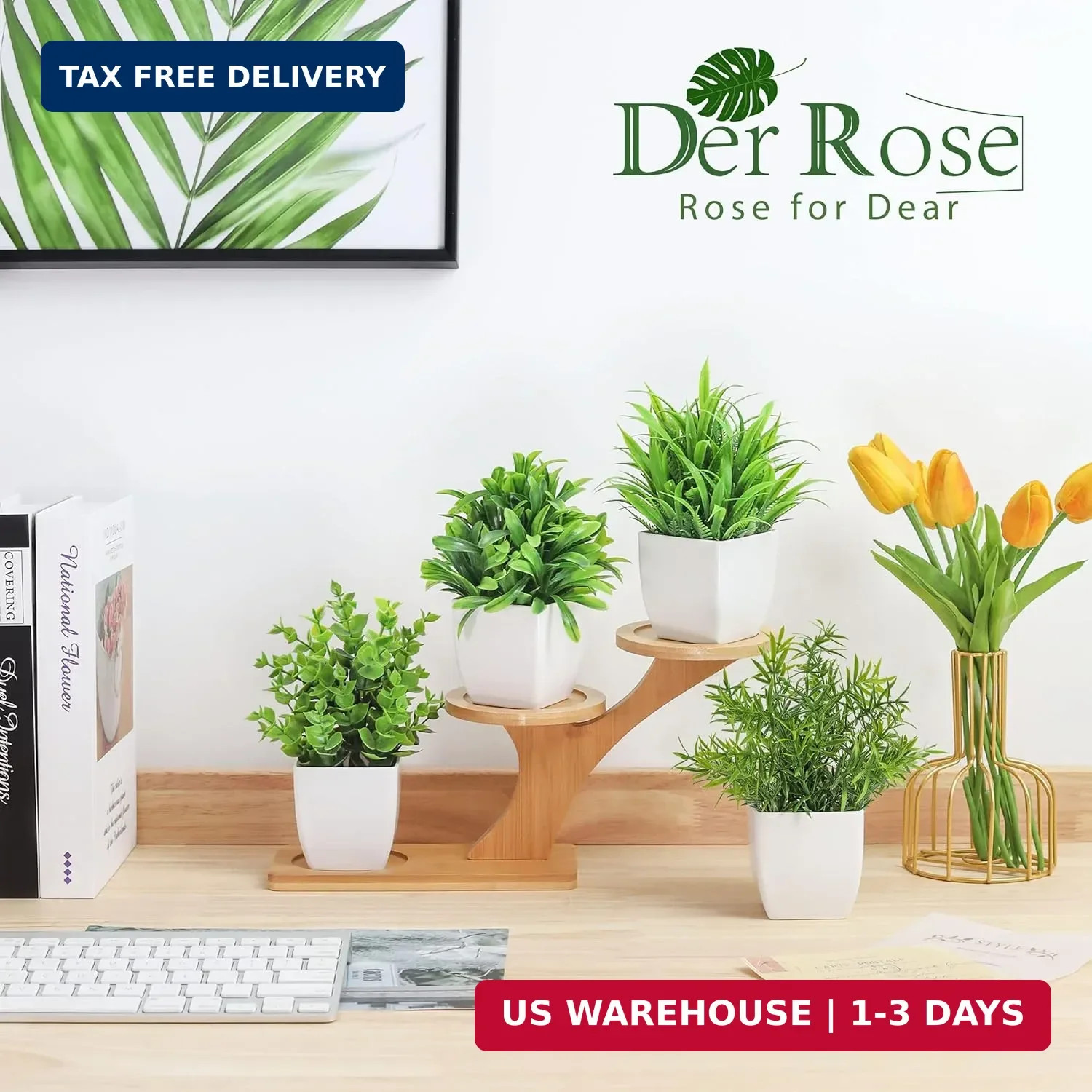Der Rose 4 Pack Small Fake Plants Realistic Lifelike Design Green Decor