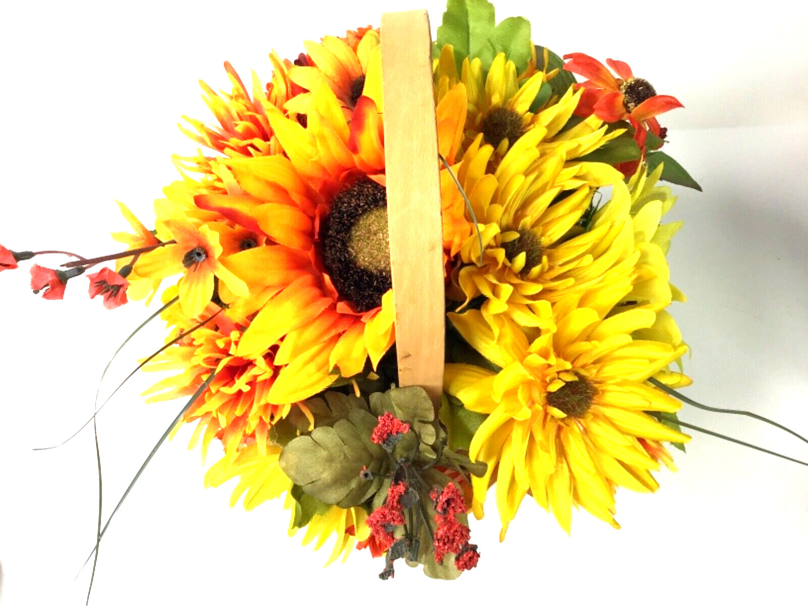 Handmade Fall Flower Basket Arrangement Shades of Orange Yellow Brown Green