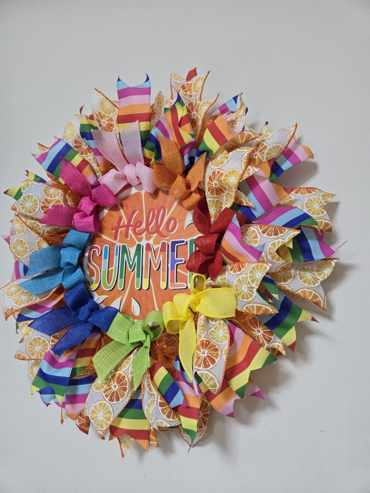 HELLO SUMMER WREATH Spring SUMMER Fall Front Door Wall Decor BIG ORANGE