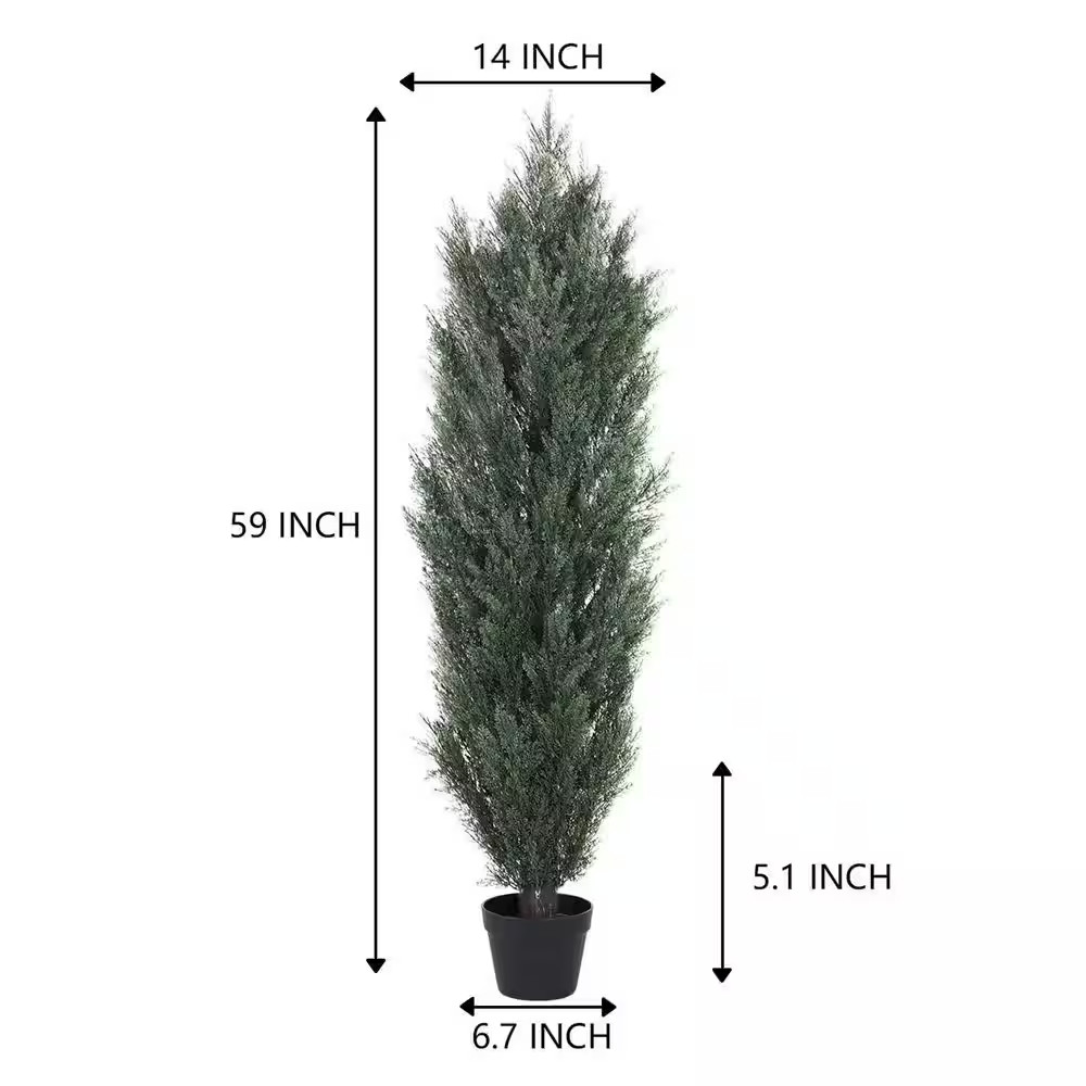 2-Piece 59 In. Artificial Cedar Tree Monochrome Pines in Pot for Garden