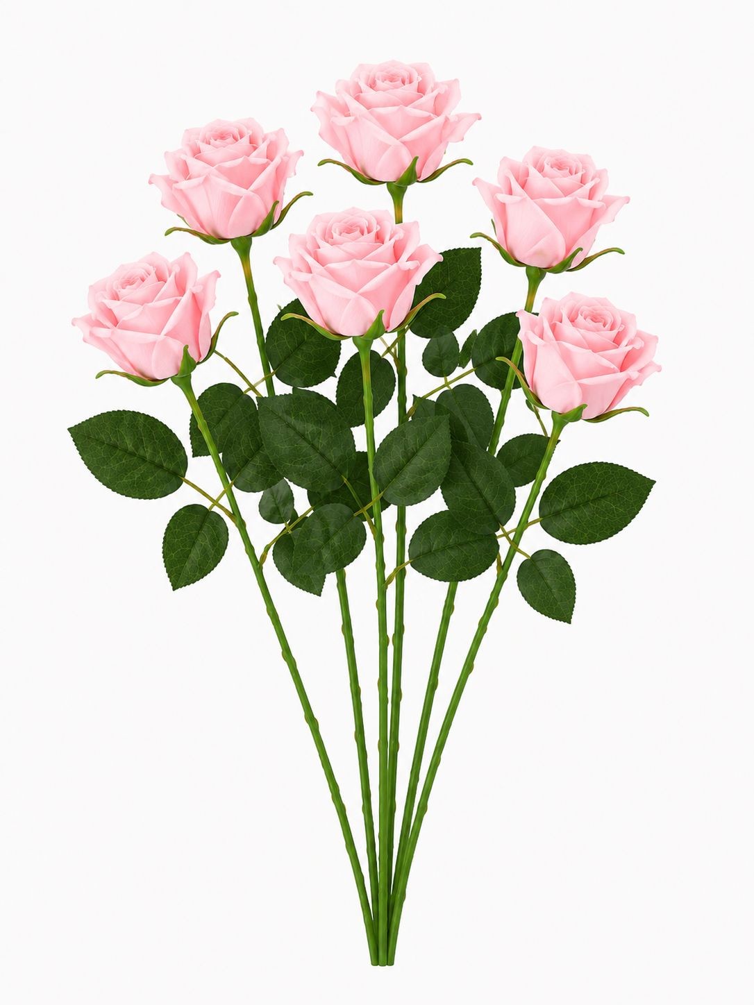 Set of 6 Artificial Light Pink Rose Stems 20 Inch Faux Roses Blush Pink Wedding