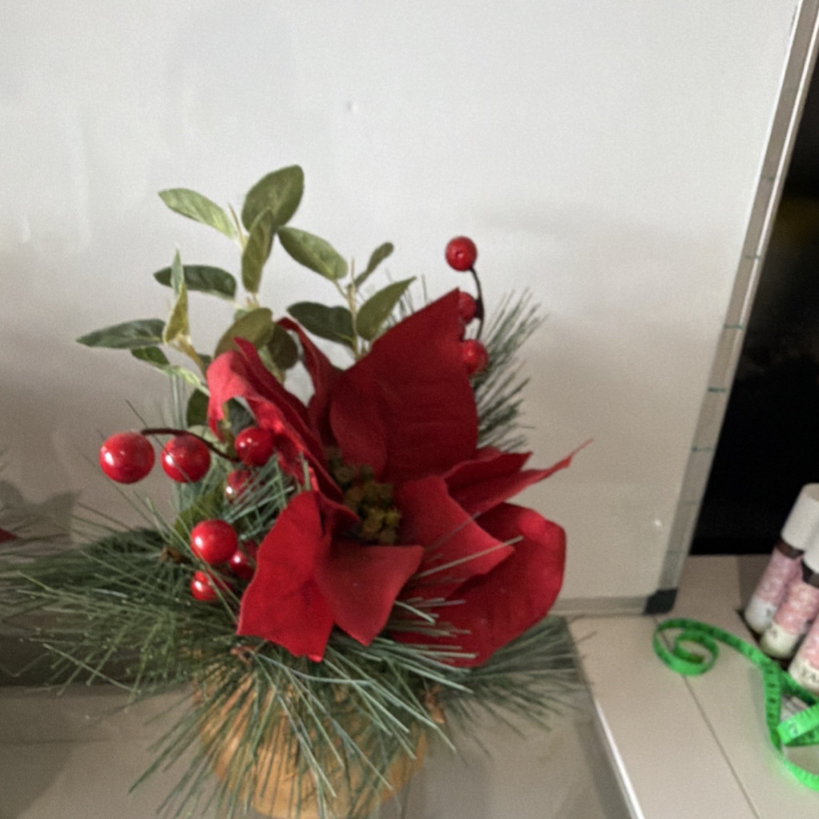 Artificial Christmas Floral Arrangement & Centerpiece Poinsettia Pine Berry Pot