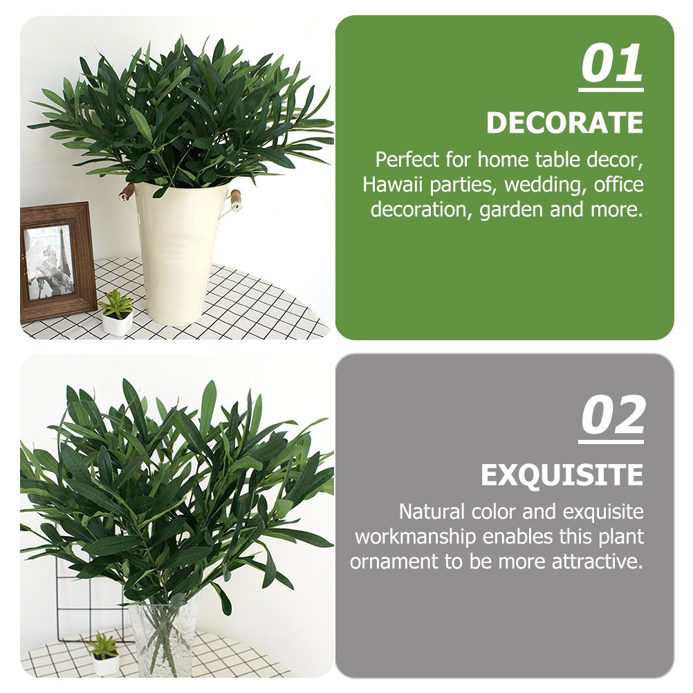 3Pcs Plastic Artificial Plants Green Fake Leaves for Office Home Table Display