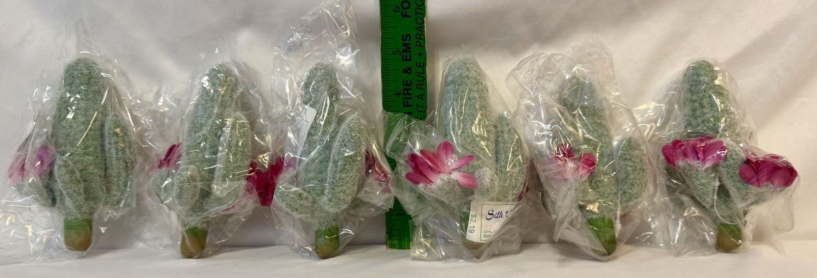 6pc Mini Faux Saguaro Cactus Picks w/ Pink Flowers 5” Southwestern Decor