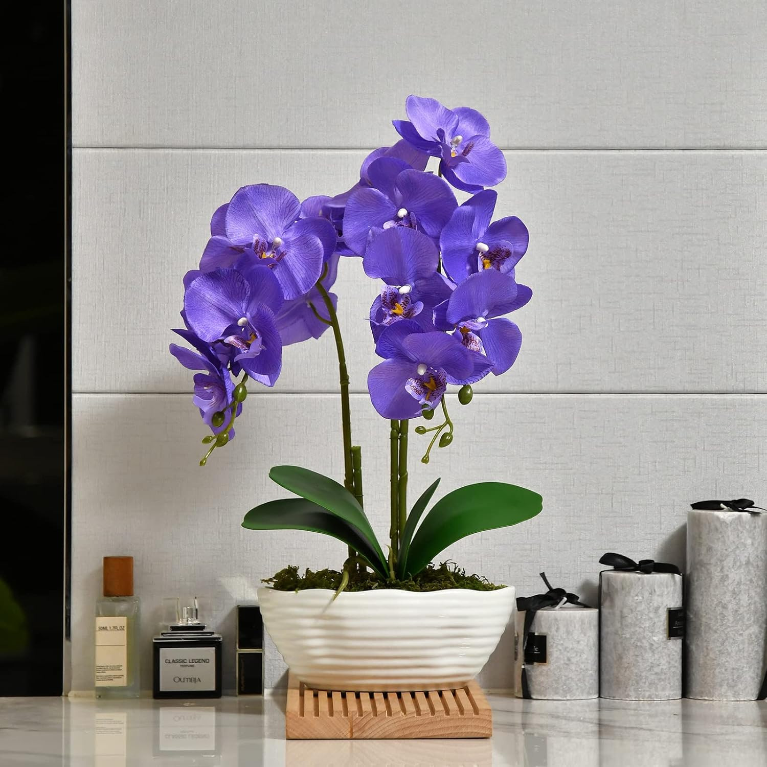 Large Artificial Potted Orchid Plant, Silk Flower Arrangement with Ceramics Vase