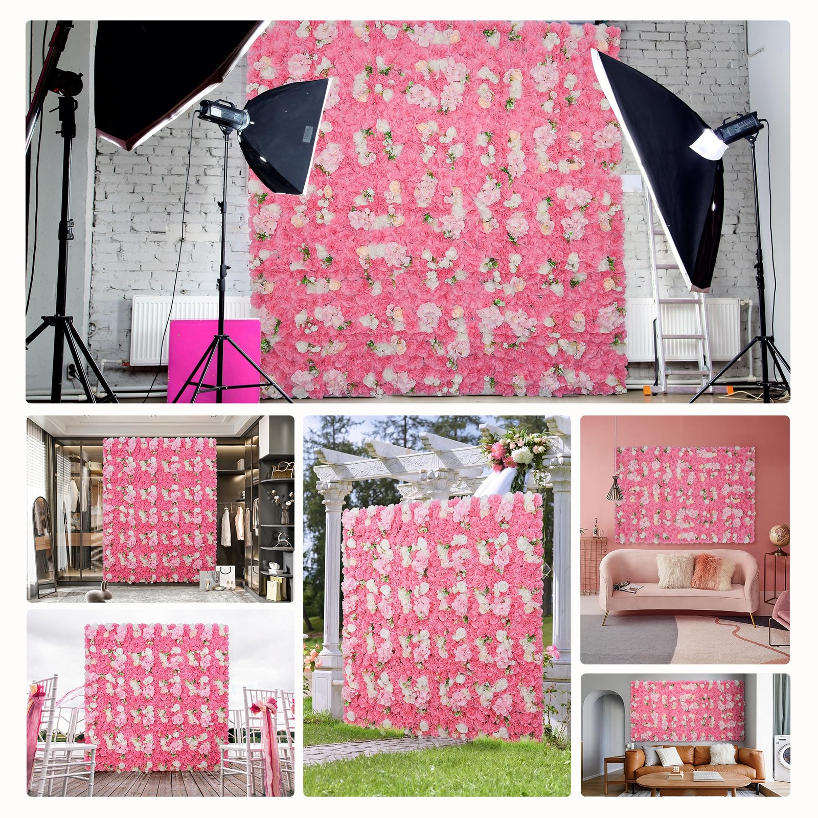 Flower Wall Backdrop 12pcs 16.5×16.5 Inch Artificial Floral Wall Panel 3D Sil…