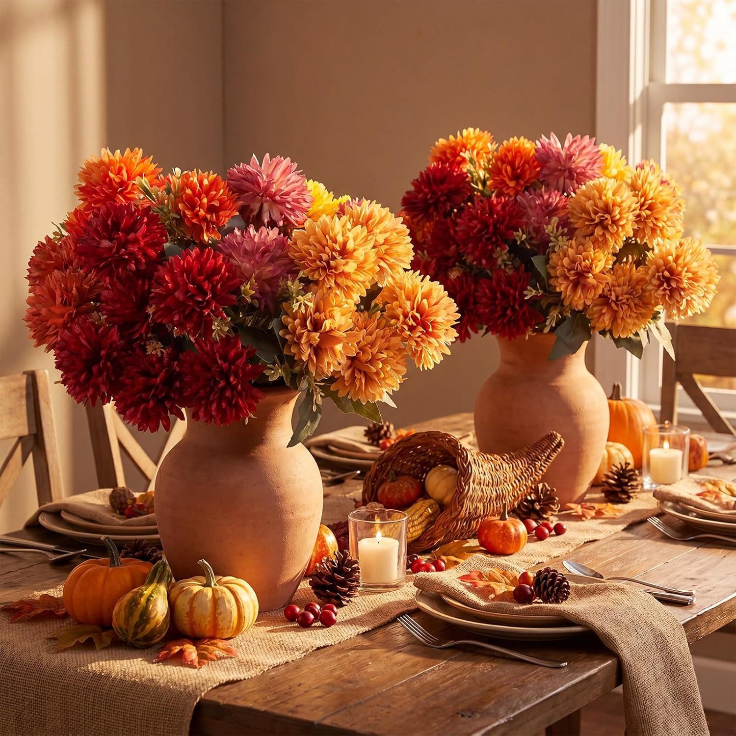 18 Bundles UV Resistant Fall Mums Flowers for Outdoor Decor and Arrangements