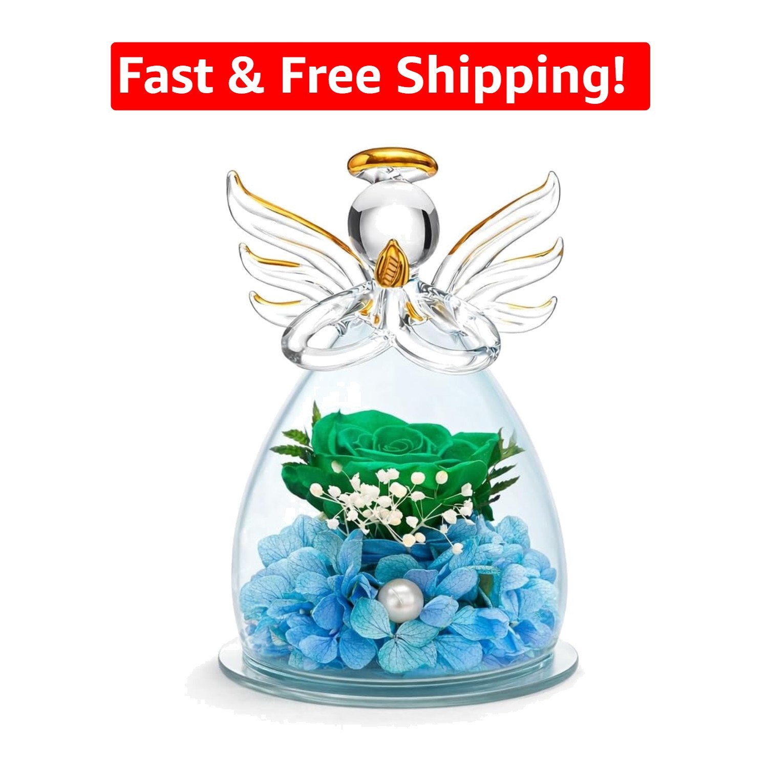 Unique Glass Angel with Preserved Rose – Perfect Birthday Gift for Women