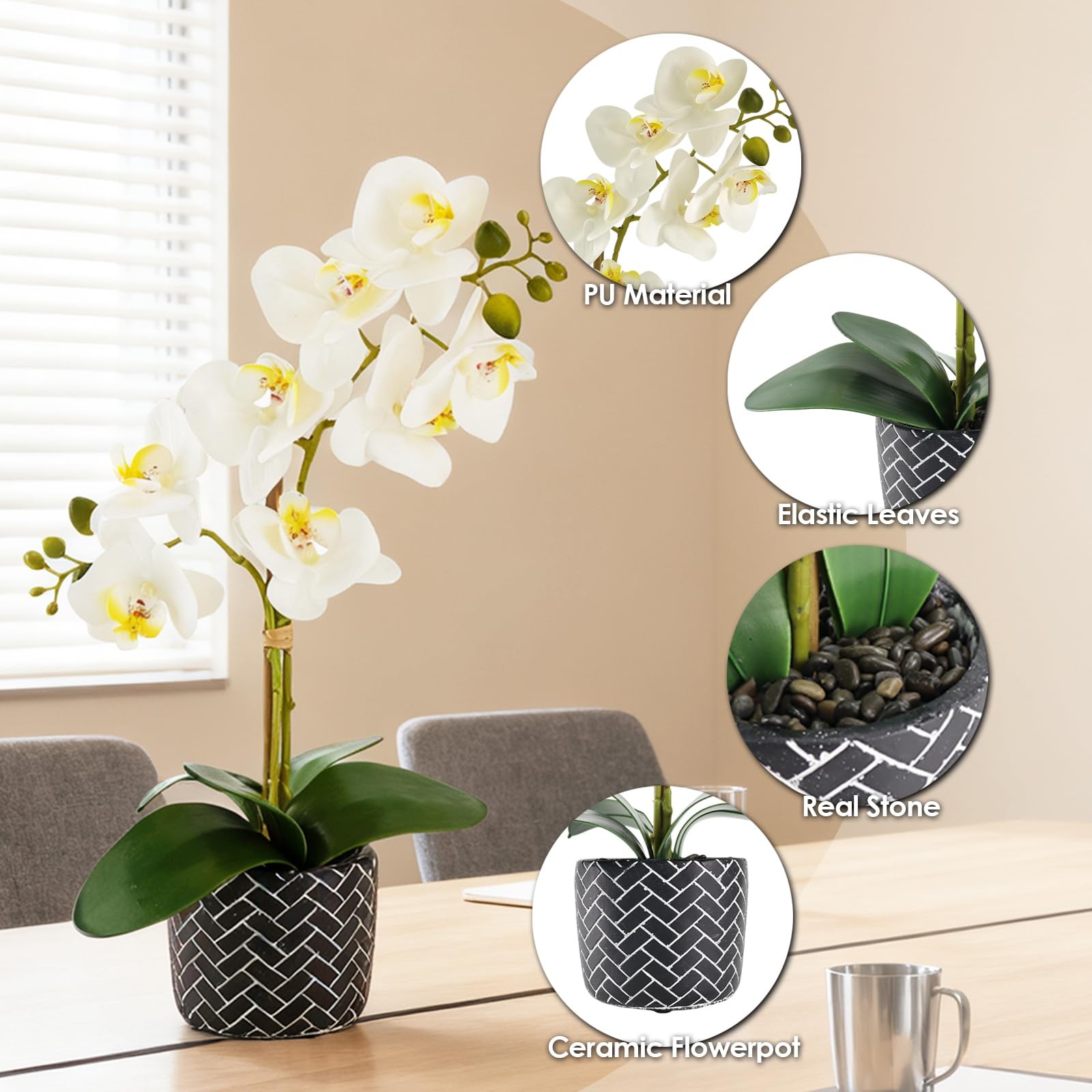 Artificial Orchid Flower Plant, 14.9 Real Touch Artificial Orchid White with …