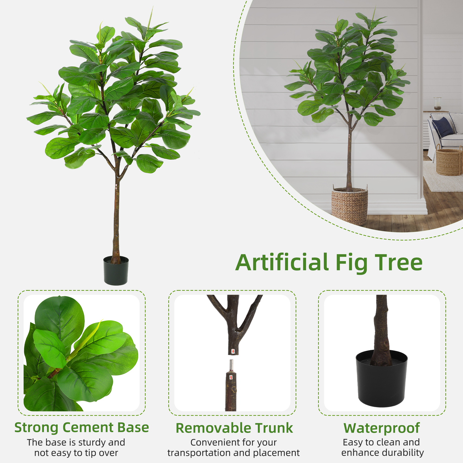 70″ Artificial Fiddle Leaf Fig Tree Fake Fig Silk Tree in Pot for Living Room