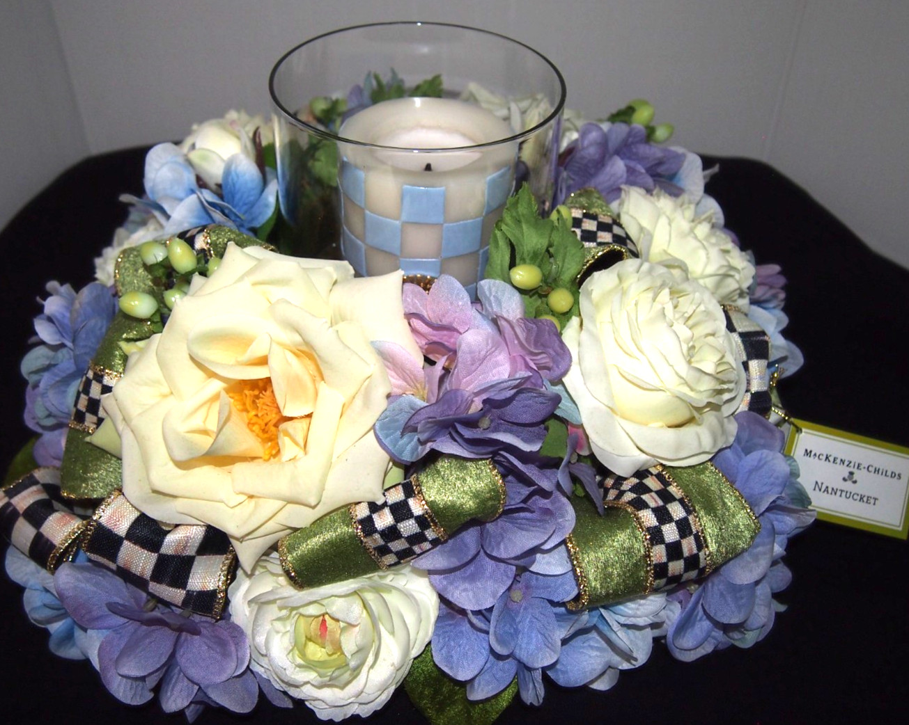 MacKenzie-Childs Nantucket Candle Centerpiece w/2 MC Hand-painted Pillar Candles