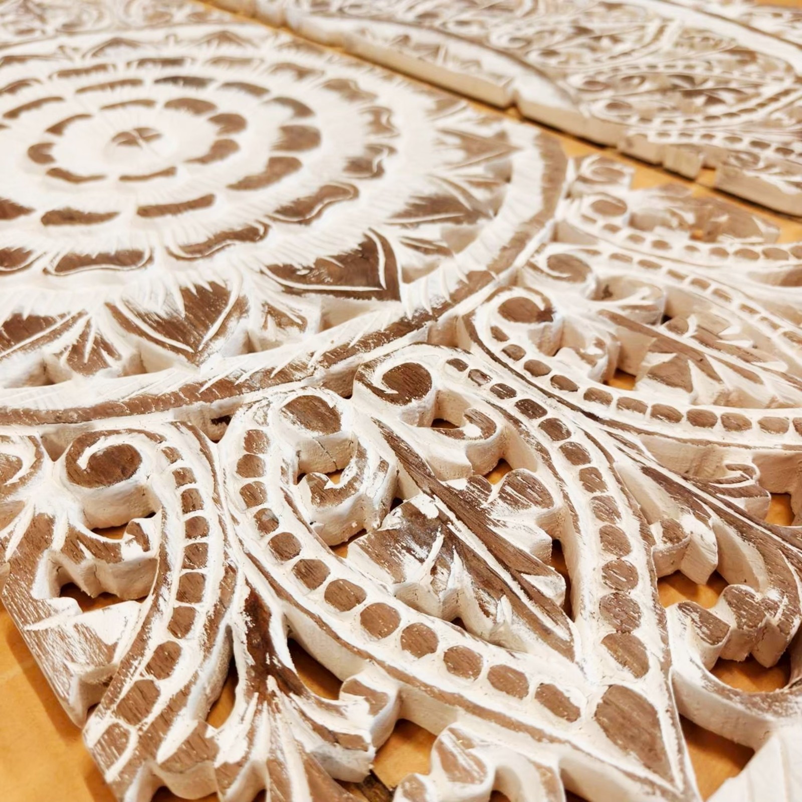 36″ Large Round White Wash Wood Mandala Wall Art Shabby Chic Decor #E