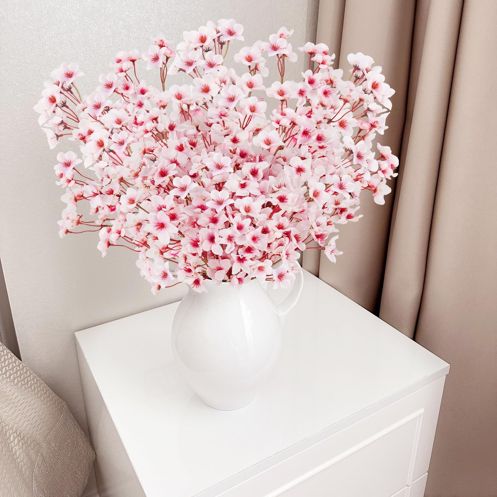 unlemoni 16PCS Artificial Cherry Blossom Flowers, 15.7″ Fake Pink Peach Flowe…