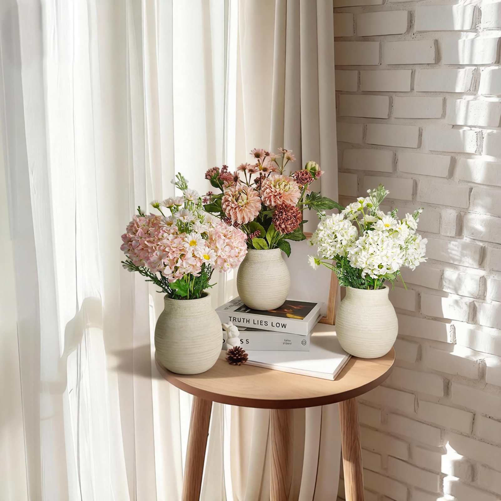 Fake Flowers with Vase for Home Decor, Faux Flowers with Pulp Pot, Flower Arr…