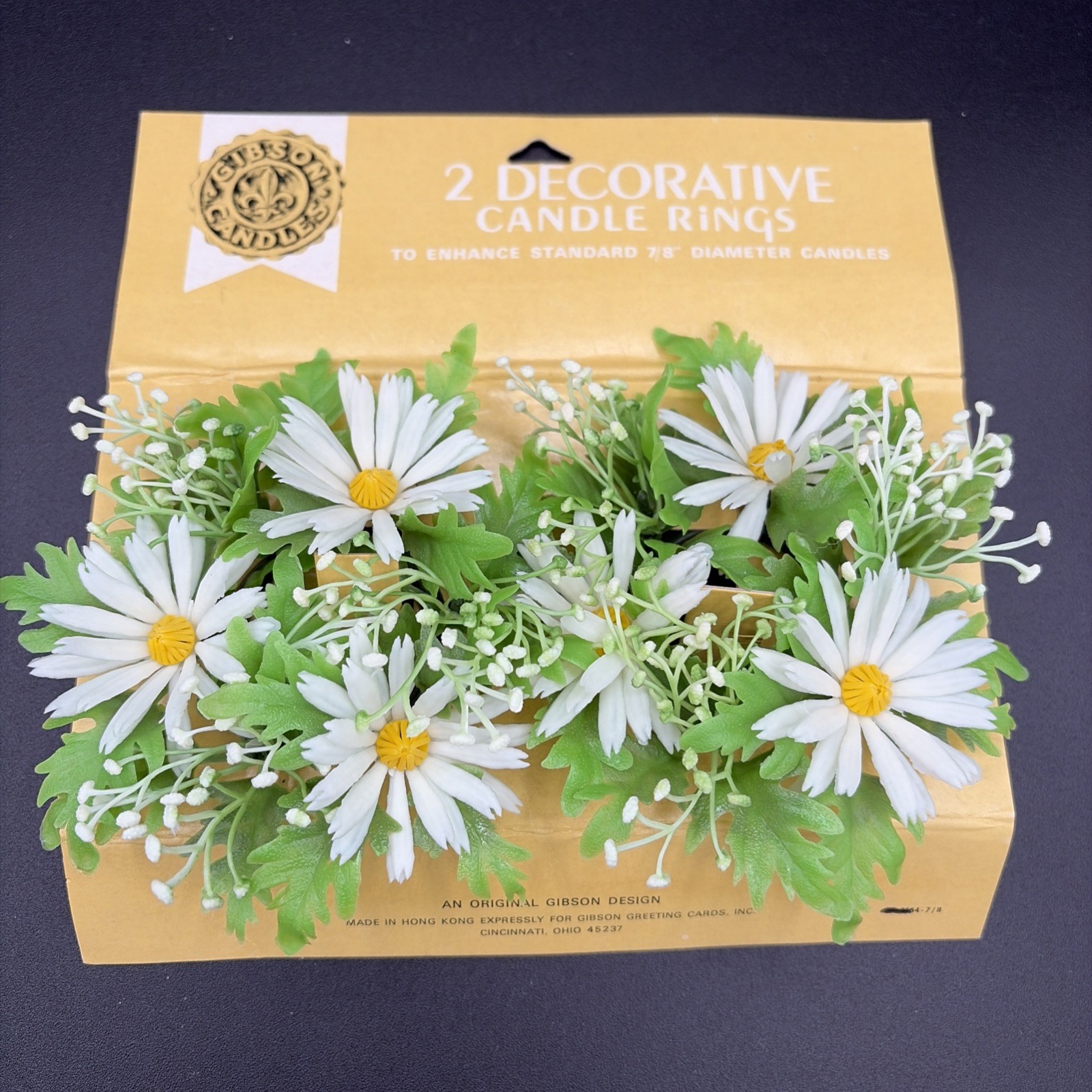 Vintage Gibson White Daisy Candle Rings Set of 2 Faux Floral Faux Wreath