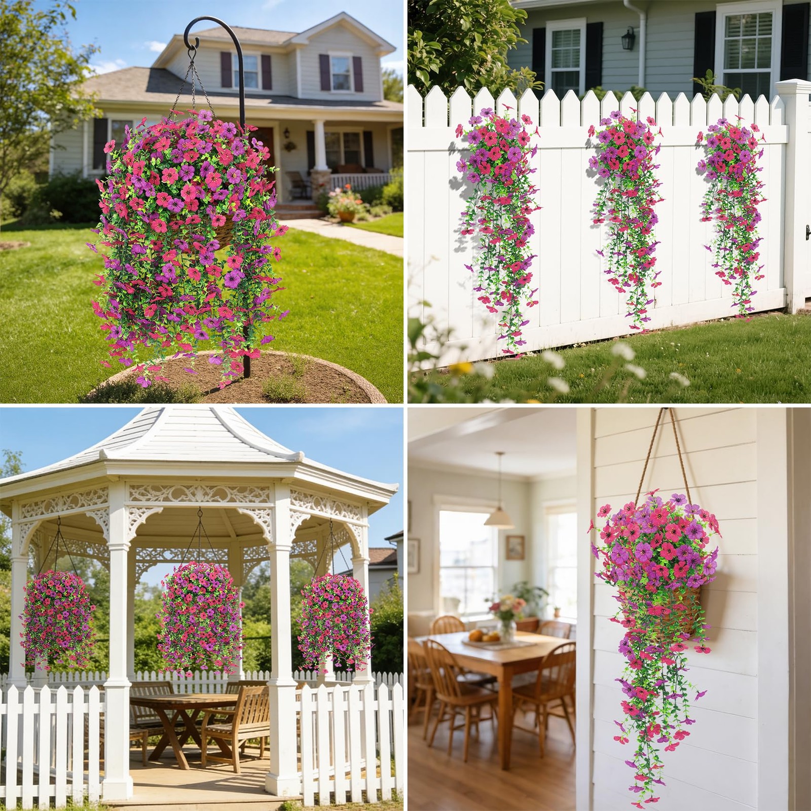 4 Pcs Artificial Hanging Flowers for Outdoor, Fake Silk Daisy Flowers Spring …