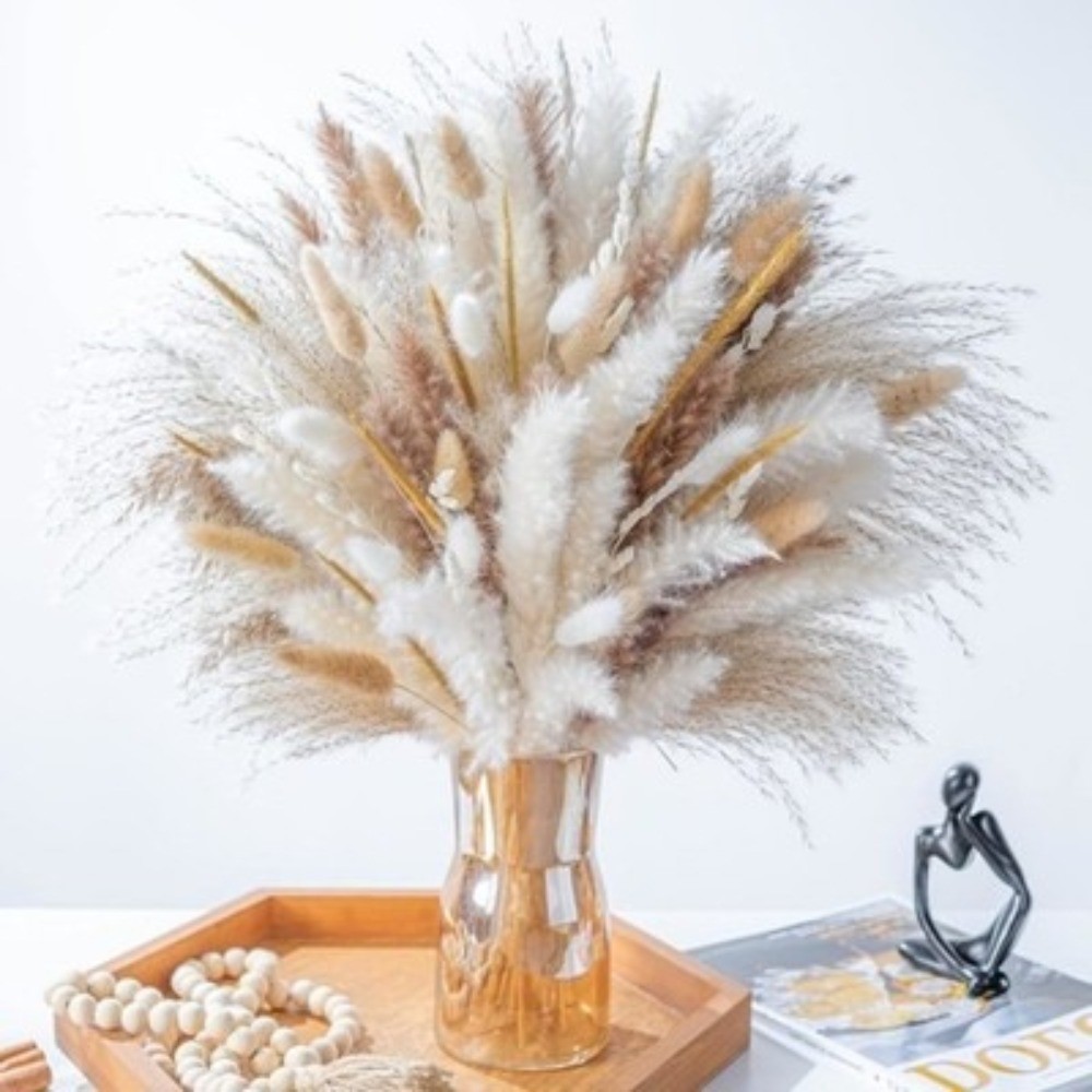 73PCS Natural Dried Pampas Grass Reed Flowers Bouquet 17″ Home Wedding Decor