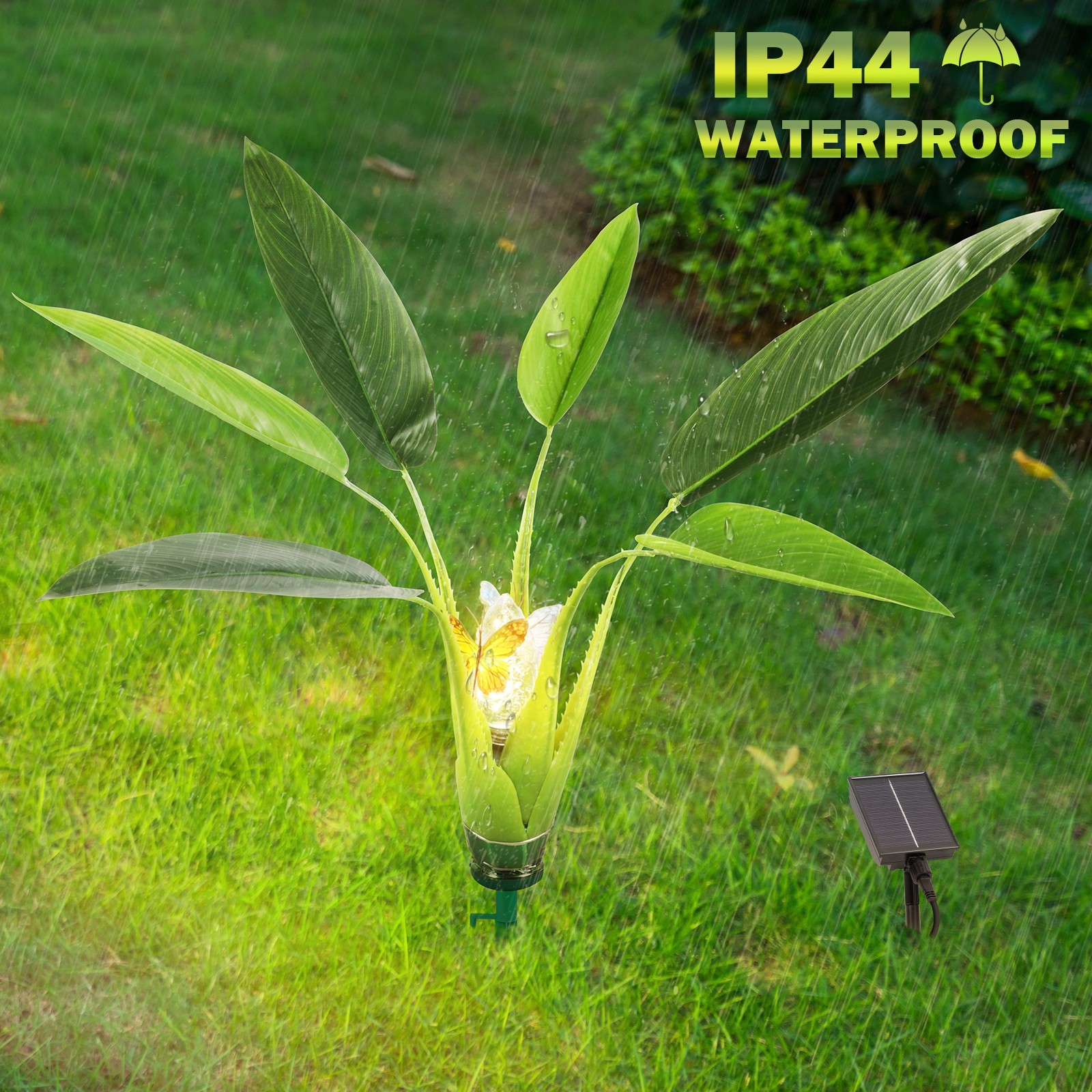 2PCS Artificial Plants Outdoor with Solar Lights Realistic Fake Plants for Yard
